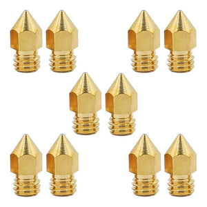 0.2mm 3d Printing Nozzle 3d Printer Accessories MK8 Brass Nozzle - shown as a collection of ten identical gold-colored, threaded brass conical nozzles.