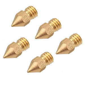 0.5mm 3d Printing Nozzle 3d Printer Accessories MK8 Brass Nozzle - five gold-colored brass nozzles arranged on a white background.