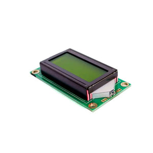 0802 LCD Module 8 x 2 Character Display 3.3V / 5V LED LCD Backlight For Arduino DIY Kit - shown as a green rectangular circuit board with a black-framed screen and a silver metal backlight component.