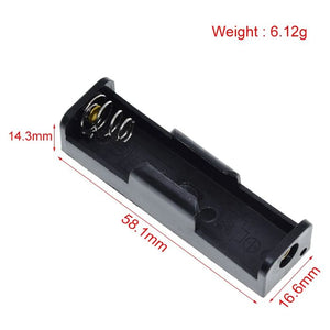 1.5V Battery Tester For AA AAA High Precision Capacity Battery Detector With 4 Indicator Lights - a black plastic single-cell battery holder with spring contacts, shown with dimensions in millimeters and weight text.