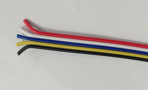 1 Meter 5 Wires rainbow cable - a close-up of five parallel insulated wires in red, white, blue, yellow, and black arranged in a row.