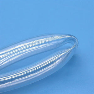 1 Meter Tube Size 6x4 mm | Flexible PVC Tube For Plumbing & Electrical Applications - a close-up view of a clear, flexible PVC tube curved into a loop against a solid blue background.