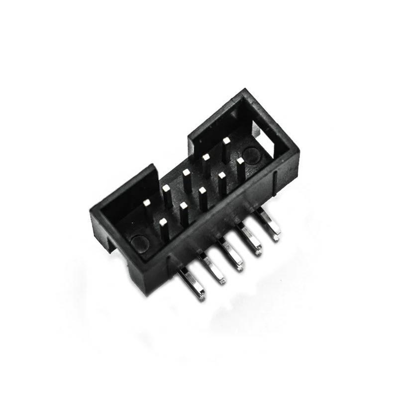 10 Pin 2.54mm Frc Male Right Angle Connector Ide Connector - a black, two-row, 10-pin shrouded header connector with right-angle pins.