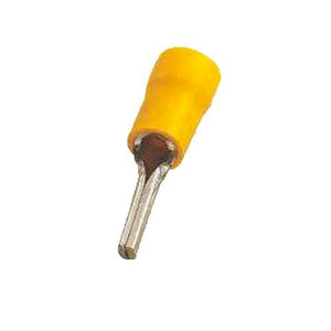 100 Pcs I Type Insulated Thimble Cable Lug Plastic - a single yellow insulated pin-style electrical connector terminal against a white background.