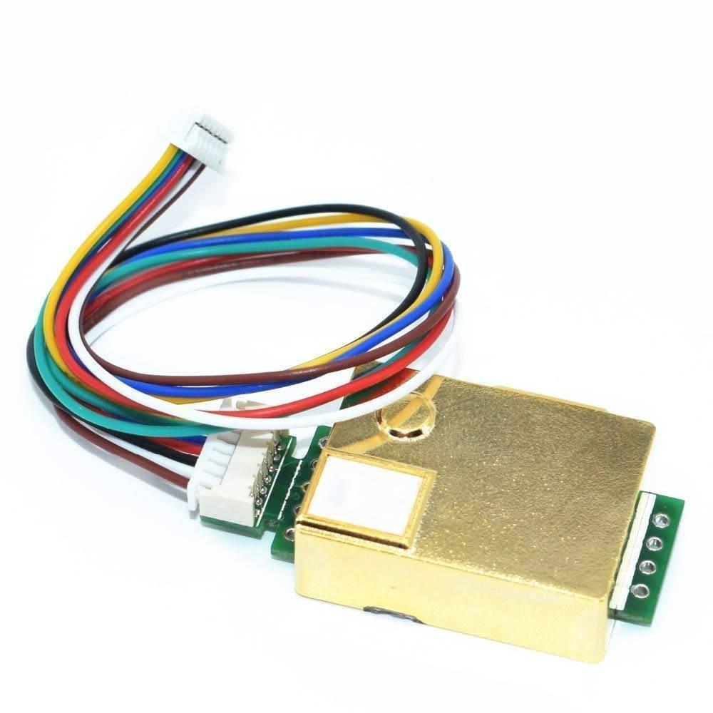 10000PPM MH-Z19C CO2 Sensor Module - shown with a gold-colored metal casing, a white connector, and a multi-colored wiring harness.