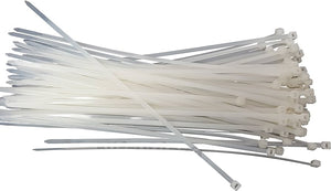100pcs 12 Inch Nylon Wire Organizer Zip Clip Cable Tie - a large bundle of white, flexible plastic cable ties with locking heads.