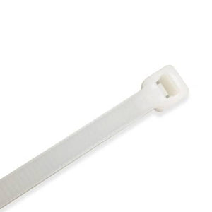 100pcs 12 Inch Nylon Wire Organizer Zip Clip Cable Tie - a close-up of a single white nylon cable tie with a locking head mechanism.