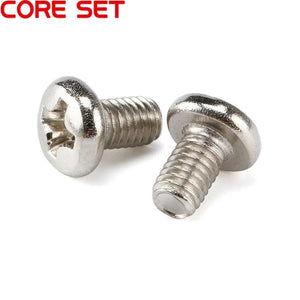 100pcs M3 Screws 6mm - a close-up shot of two silver-colored metal screws with pan heads and Phillips drive slots.