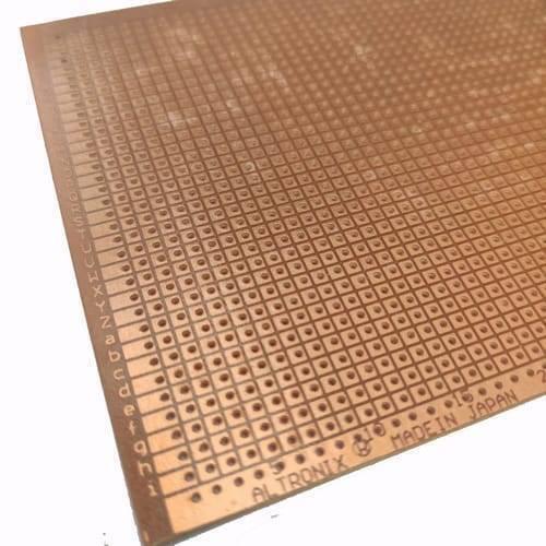 100x240mm Dotted Stripboard Veroboard Prototyping Board - a brown rectangular copper-clad board with a grid of holes and printed alphanumeric labels.