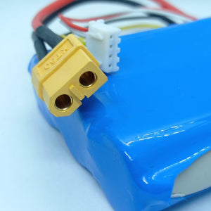 11.1V 3000mAh LiPo Battery For Robotics & Drone - a blue battery pack with a yellow XT60 connector and a white balance charging plug.