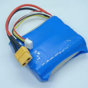 11.1V 3000mAh LiPo Battery For Robotics & Drone - a blue rectangular battery pack with a yellow XT60 connector and a white four-pin balance plug.