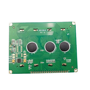 128x64 Yellow/green Color LCD Display Module (JHD12864E) - the green circuit board with three black chip-on-board components and a 20-pin connector.