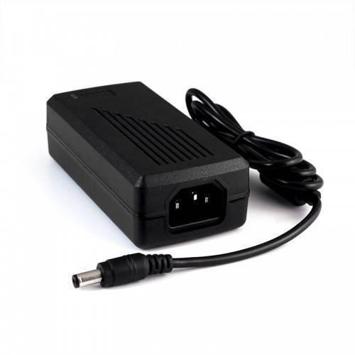 12V 5A 60W Power Supply AC To DC Adapter - a black rectangular power brick featuring a three-pin AC input port and an attached DC output cable.