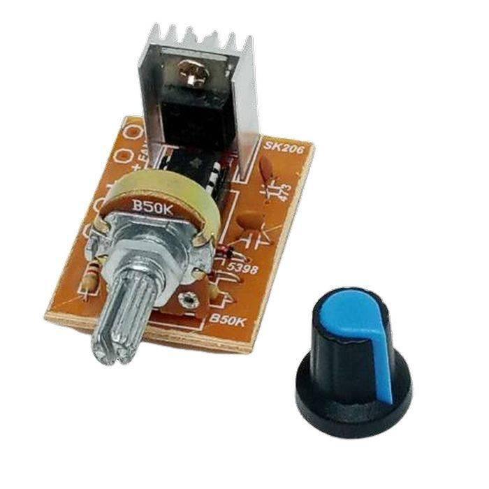12V 5A DC Dimmer DC Fan Motor PWM Speed Controller Module Discontinue product - a circuit board with a B50K potentiometer, a heatsink, and a separate blue-topped knob.