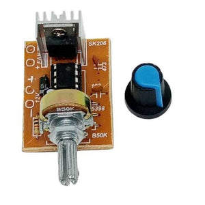12V 5A DC Dimmer DC Fan Motor PWM Speed Controller Module Discontinue product - the circuit board with a B50K potentiometer, heatsink, and a separate blue-topped knob.