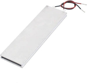 12V 60C 20W High Power Pt-c Heating Element Thermostatic Heater Plate 100MMX30MMX5MM - a rectangular silver metal heater plate with two insulated wires extending from one end.
