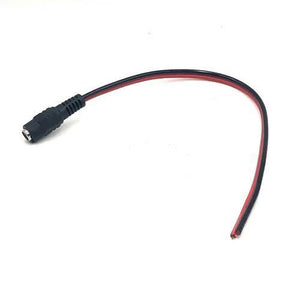 12V DC Female Connector Power Cable Wire DC Jack Female - a black DC barrel jack attached to a short, two-conductor red and black wire.