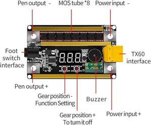 12V Spot Welder Set Portable Battery Spot Welding Storage Machine DIY PCB Circuit Board For 18650 26650 32650 - 12V Spot Welder Set circuit board showing the black PCB with eight MOS tubes, a digital display, XT60 interface, buzzer, and labeled control ports.