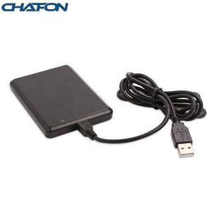 13.56MHz RFID Reader NFC Reader Writer - a black, rectangular device connected to a USB cable.