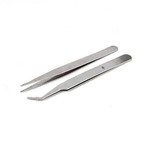 14 Pcs Repair Tools Screwdrivers Kit For Smartphone Pc Tablet 2811 - two silver metal tweezers, one straight-tipped and one angled-tipped.