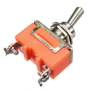 15A 250V 2 Pin Toggle On-off Switch - an orange rectangular switch with a metal toggle lever and two screw terminals.