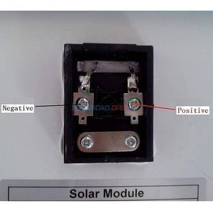 15W 12V PV Solar Power Panel Cell Module - close-up of the black plastic junction box on the back, showing positive and negative screw terminals.