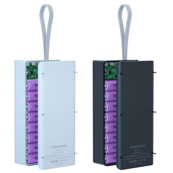 16*18650 Battery Storage Box Pd QC3.0 Quick Charge DIY Power Bank Box Case Without Cell - shown in white and black, featuring an open casing revealing internal battery slots and circuit boards.