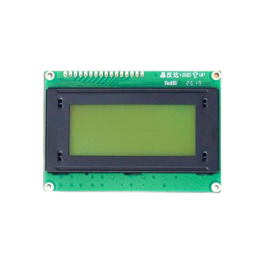 16 x 4 Yellow/green Color LCD Display Module (JHD539M9) - a rectangular green screen with a black frame and a row of 16 connection pins on a green PCB.