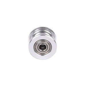 16T 6-3mm GT2 Idler Series 3mm Aluminum Belt Pulley - shown as a close-up of a silver, cylindrical metal pulley with a central ball bearing.