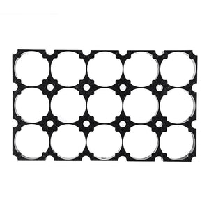 18650 Battery Holder 3x5 Cell 18650 Batteries Spacer Holders Radiating Plastic Holder Bracket For DIY Battery Pack - a black plastic rectangular spacer bracket with fifteen circular cutouts arranged in a three-by-five grid.