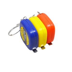 1m/ 3ft Pocket Size Inchies Tape And Measuring Tool - shown as a set of three small, square-shaped measuring tapes in blue, yellow, and orange.