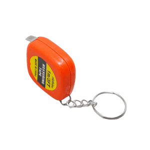 1m/ 3ft Pocket Size Inchies Tape And Measuring Tool - an orange, square-shaped measuring tape with a keychain ring attached.