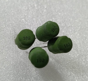 1mH Power Inductor ±10% 0.2A Radial - four small, green, cylindrical-shaped inductors with the number 102 printed on their tops.