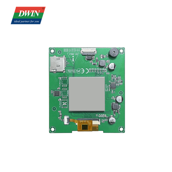 2.1 Inch Circular Smart LCD DMG48480C021_03WTC Commercial Grade - the green circuit board rear view featuring a central square processor, SD card slot, and connectors.