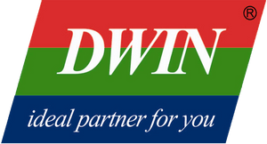 2.1 Inch Circular Smart LCD DMG48480C021_03WTC Commercial Grade - the DWIN company logo in white text over red, green, and blue horizontal bars.