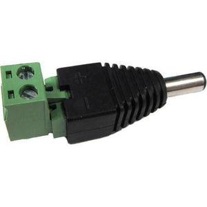2.1mm DC Power Barrel Plug Jack Socket Connector Adapter With Terminal Block AC-7 - shown as a black and green connector with a screw terminal block.