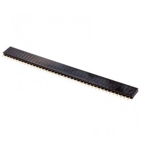2.54mm Pitch 40 Pin Single Row Female Header Strip - shown as a long, black plastic connector strip with a single row of metal pin sockets.