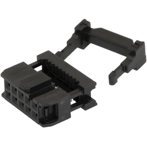 2.54mm Step 2x5 Pin 10 Pin IDC Female Connector Fc-10 - a black plastic 10-pin IDC female connector with an attached strain relief bar.