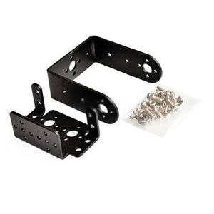 2 Dof Short Pan And Tilt Servo Bracket Mount Kit - two black metal U-shaped brackets and a small plastic bag containing various screws and nuts.