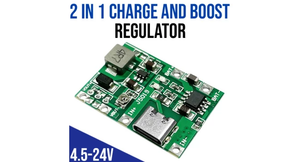 2 In 1 Charge And Boost Regulator Module 4.5-24V - USB Type-c J5019 - a green circuit board with a USB-C port, inductor, and labeled solder pads.