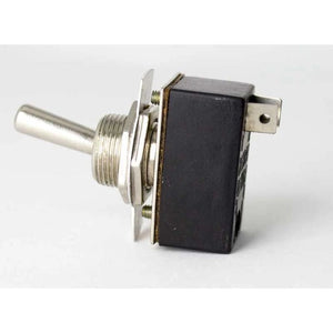 2 Pi̇n On-off Toggle Swi̇tch - a silver metal lever, a threaded mounting neck, and a black rectangular body with two metal terminal tabs.