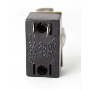 2 Pi̇n On-off Toggle Swi̇tch - a black rectangular component with two metal terminals on top and printed specifications including 2A 250V and 4A 125V.