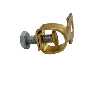 2 piece (pair) Battery Terminal Connector copper - a close-up showing a single gold-toned metal clamp with a silver-coloured bolt and nut assembly.