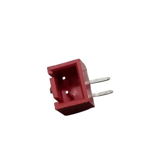 2 Pin JST-xh Male Right Angle 2515 Connector 2.54mm Pitch - shown as a close-up of a red plastic connector with two right-angle metal pins.