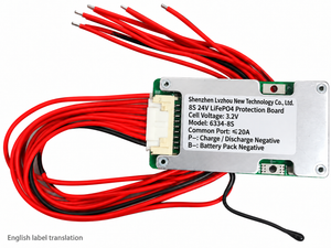 20A 8S 24V LiFePO4 BMS 6334-8S on a white background with the Chinese label translated into English