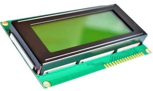 20x4 Green JHD204A Character LCD Display - shown as a green rectangular screen module with a black bezel and a row of gold-plated connector pins.