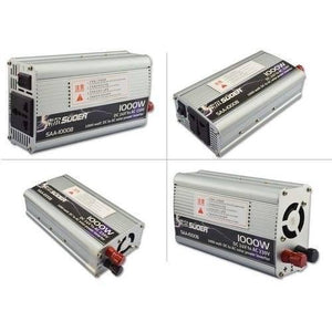24V To 220V Inverter 1000W Modified Sine Wave Power Inverter - shown in four views, featuring a silver metal casing, AC outlet, power switch, and terminals.