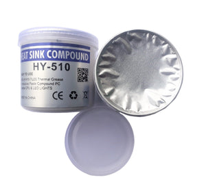 250 Gram Hy-510 Heat Sink Thermal Compound Grease Gel- Enhance Heat Dissipation For Enhanced Performance - a white cylindrical container with a silver foil seal and a detached white plastic lid.