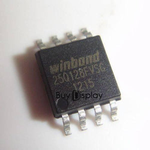 25Q128 SPI EPROM EEPROM Memory Flash Chip Dell - a black, rectangular 8-pin integrated circuit with "winbond 25Q128FVSG" printed on the top surface.