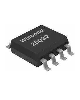 25Q32 SPI EPROM EEPROM Memory Flash Chip Del - a black, rectangular electronic component with eight metallic pins extending from its sides.